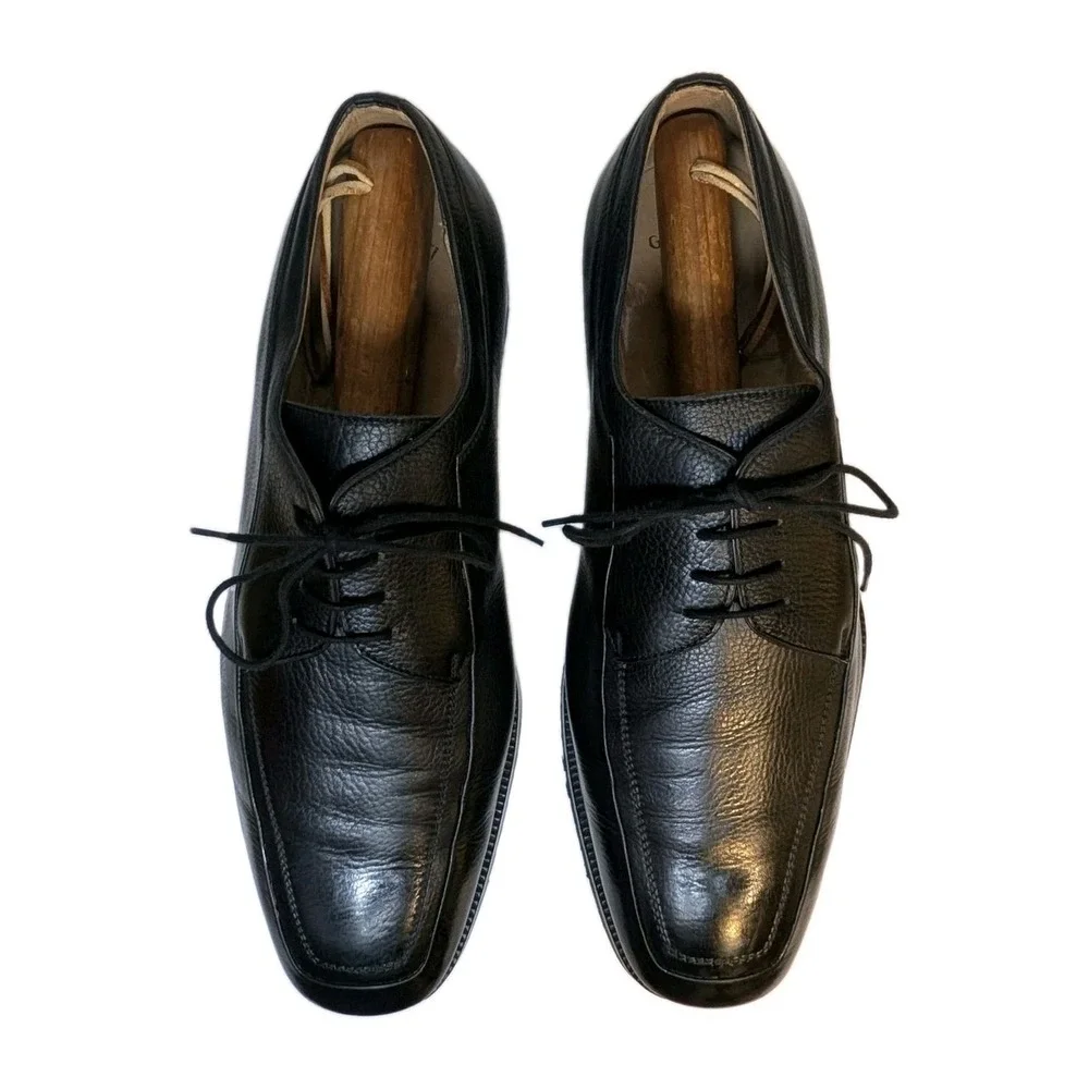 Gravati Arthur Beren Italy 16567 Black Pebbled Leather Apron Blucher Shoes 11 W